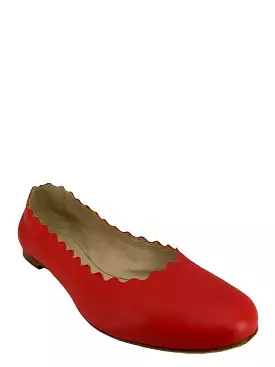 Chloe Lauren Red Leather Flats Size 7.5 Scalloped