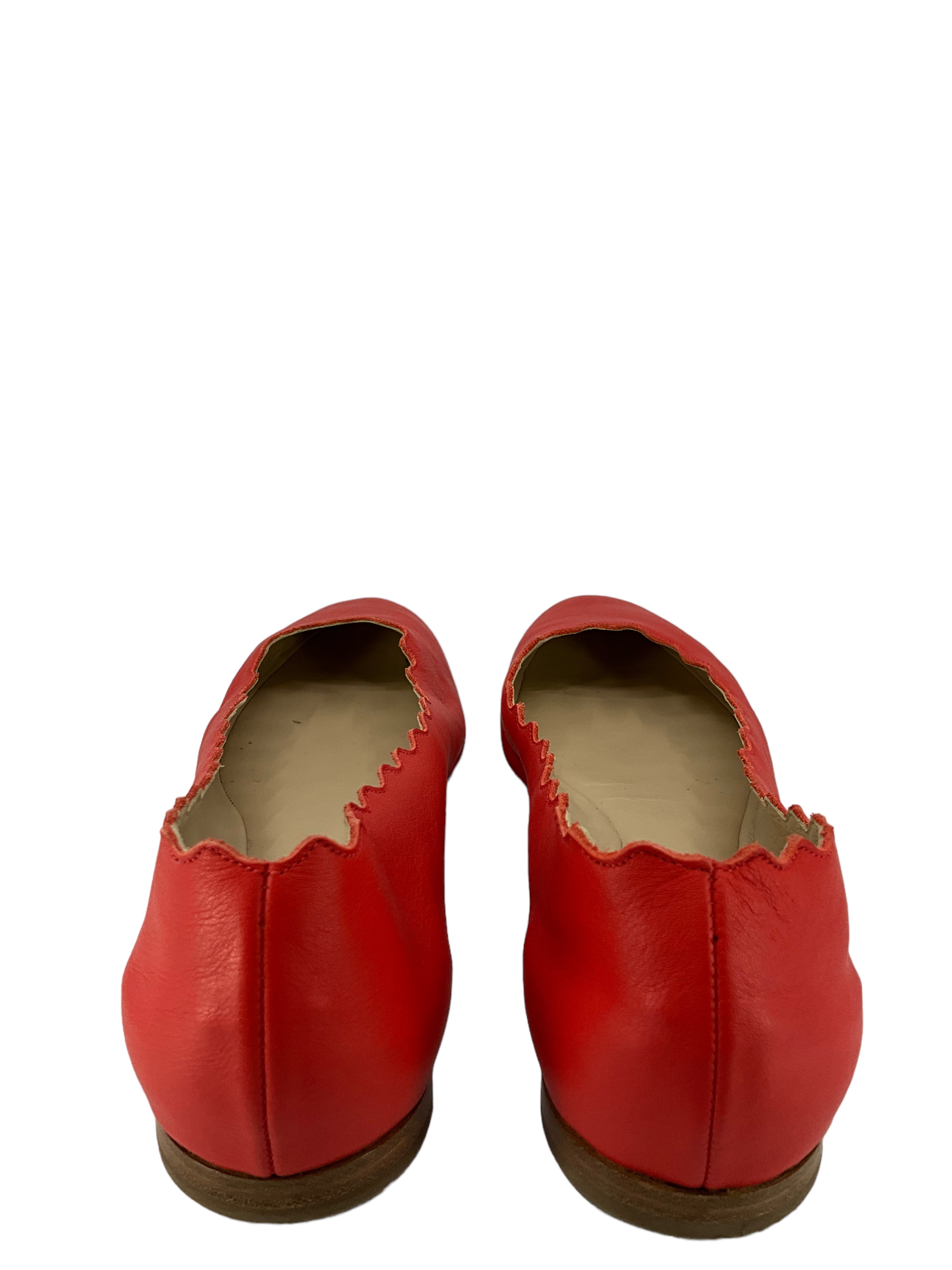 Chloe Lauren Red Leather Flats Size 7.5 Scalloped