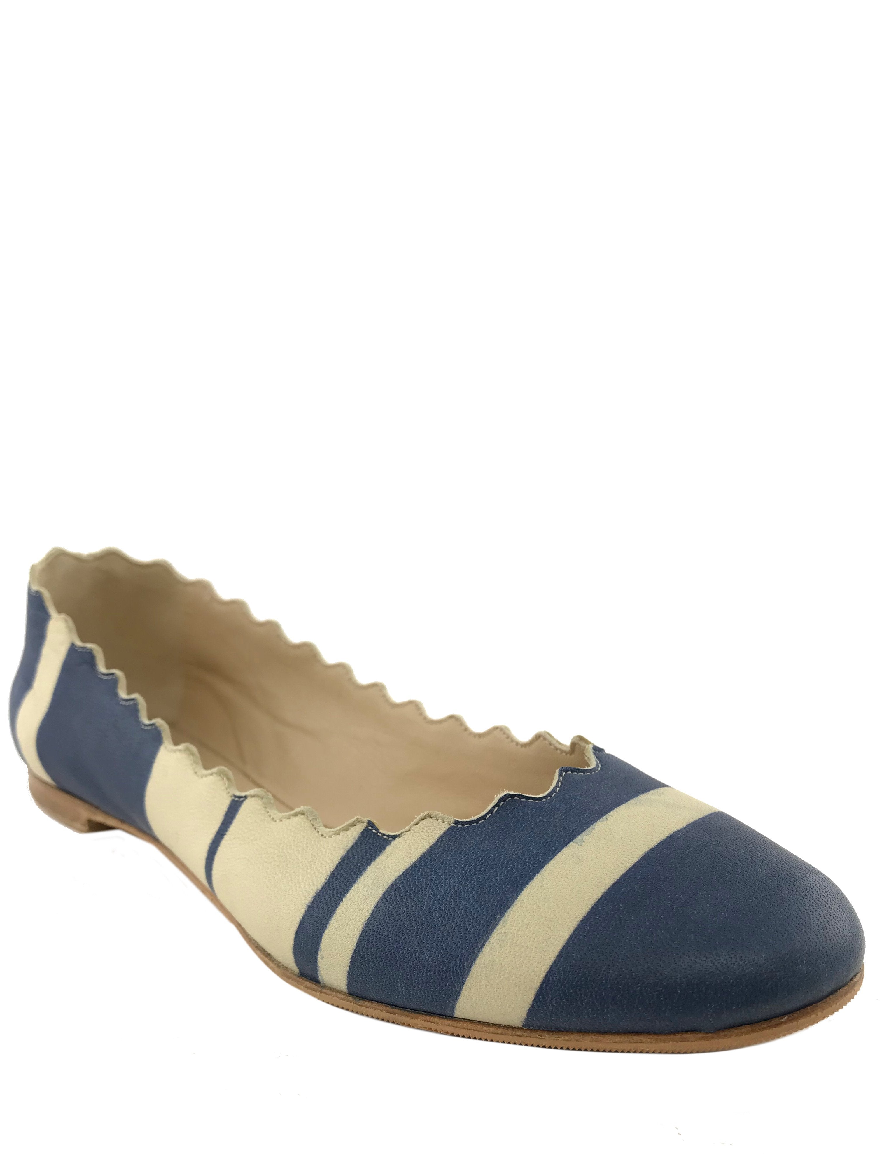 Chloe Lauren Striped Leather Ballet Flat Size 7.5