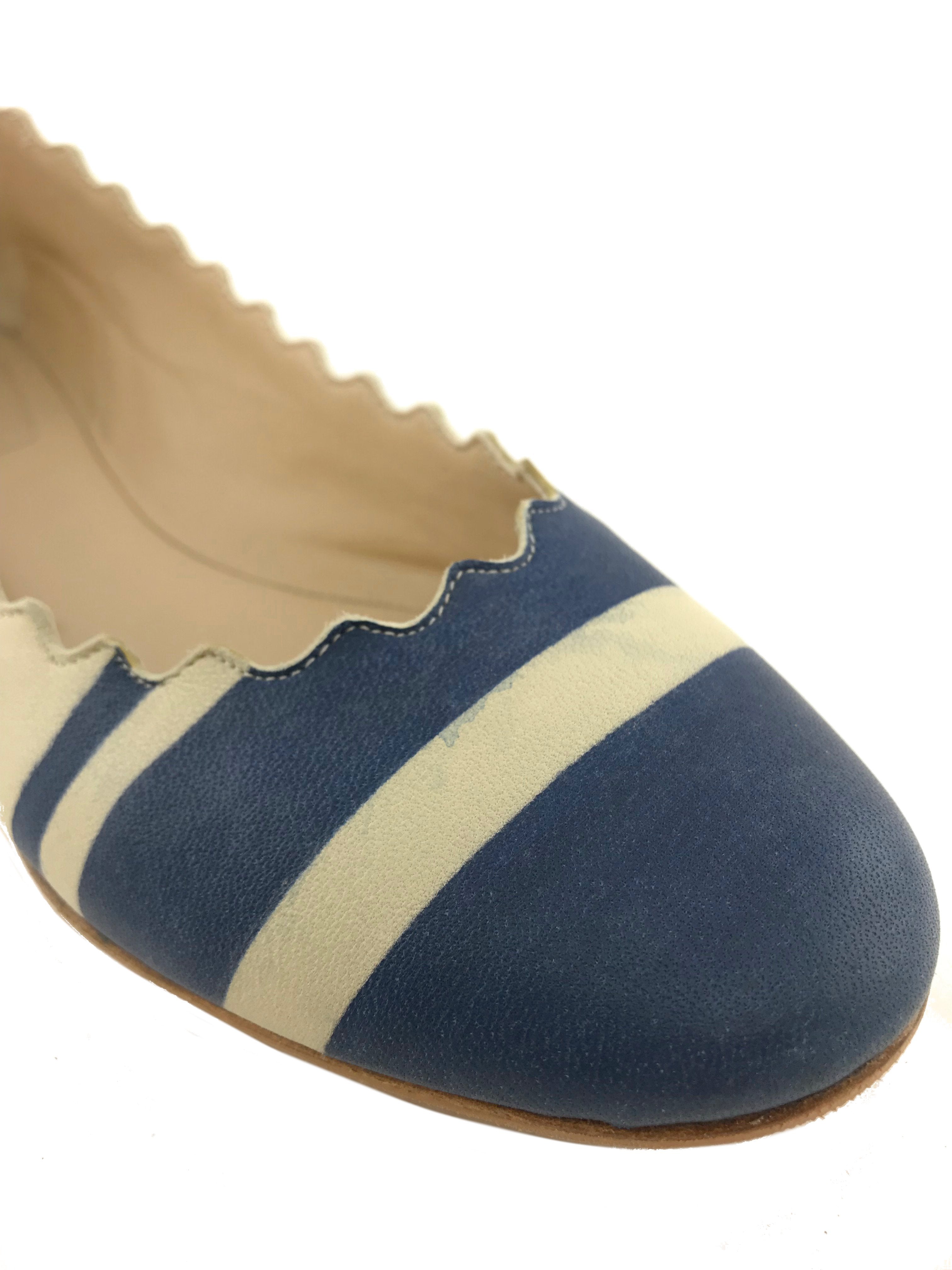 Chloe Lauren Striped Leather Ballet Flat Size 7.5