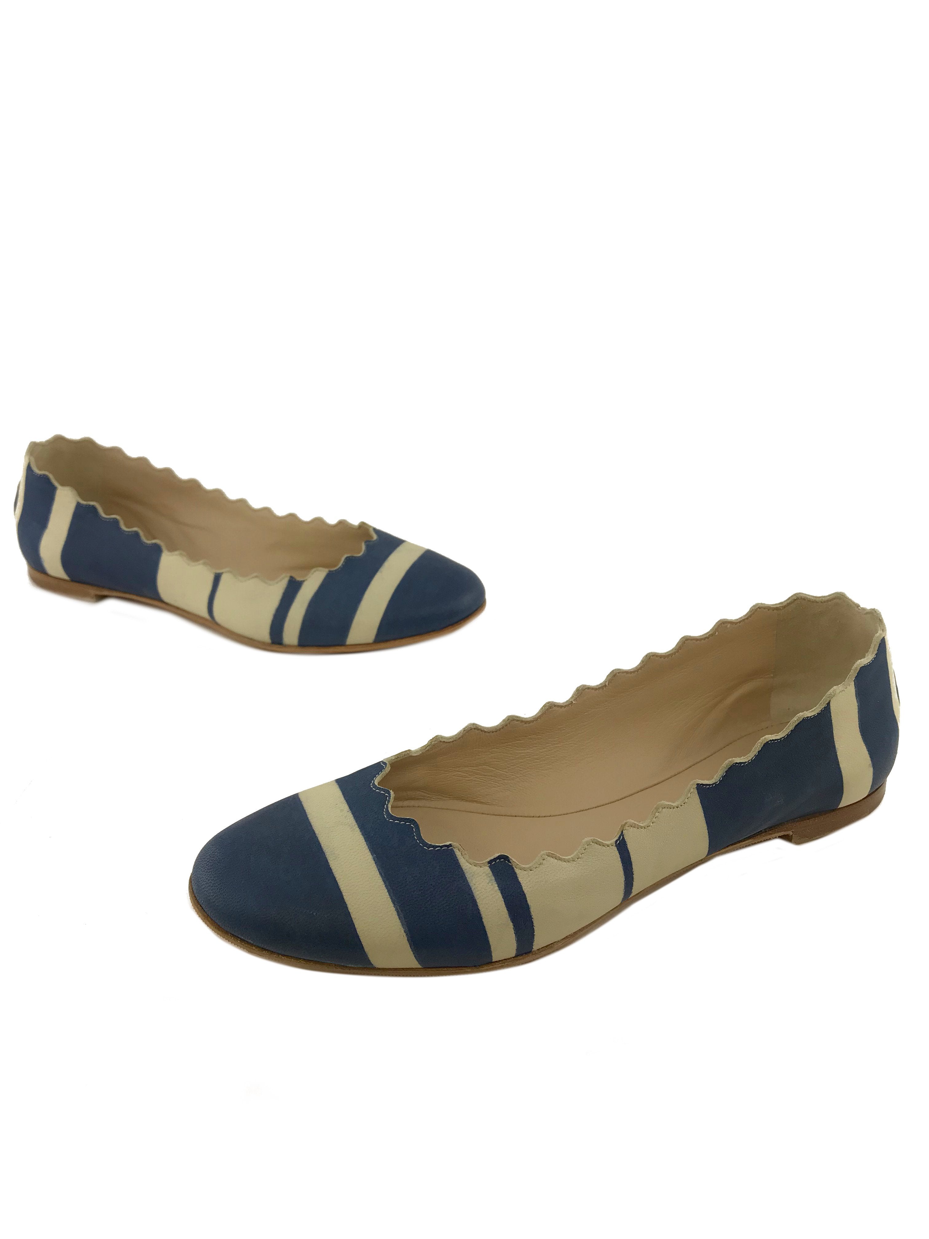 Chloe Lauren Striped Leather Ballet Flat Size 7.5