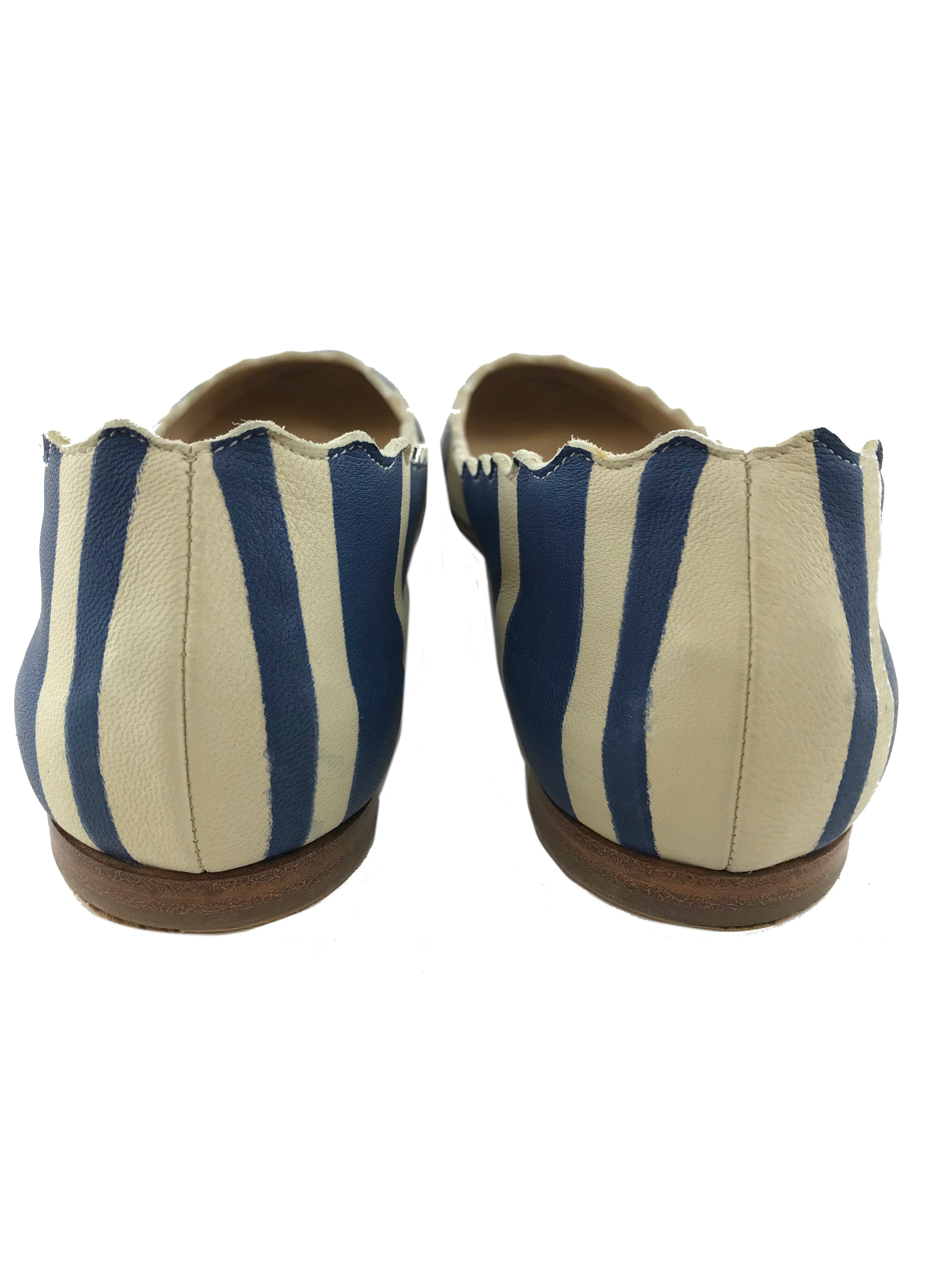 Chloe Lauren Striped Leather Ballet Flat Size 7.5