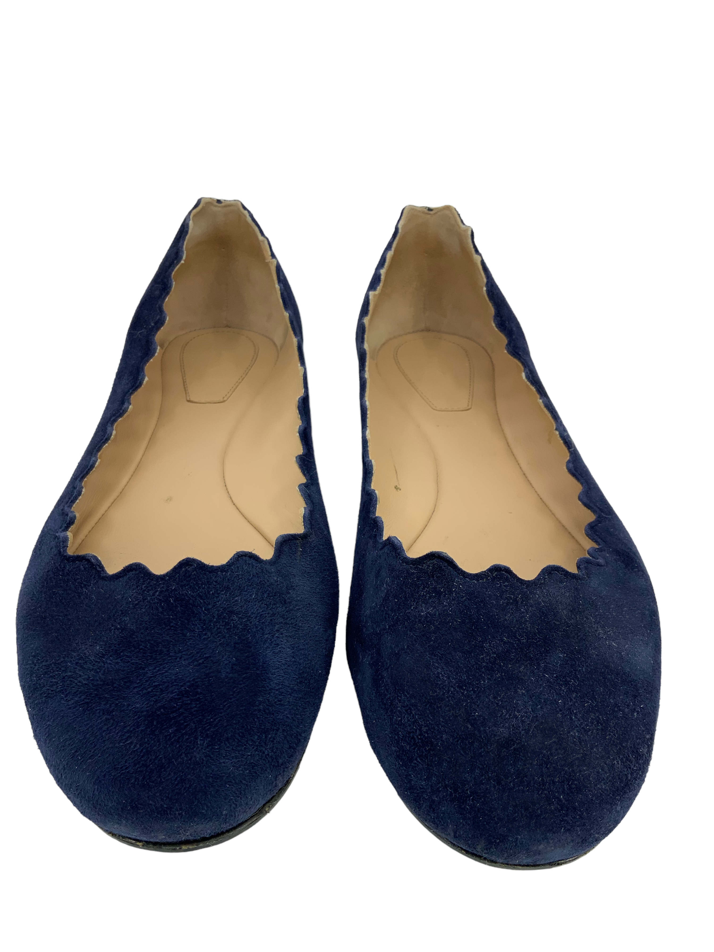 Chloe Lauren Suede Scalloped Ballet Flats - Size 9.5