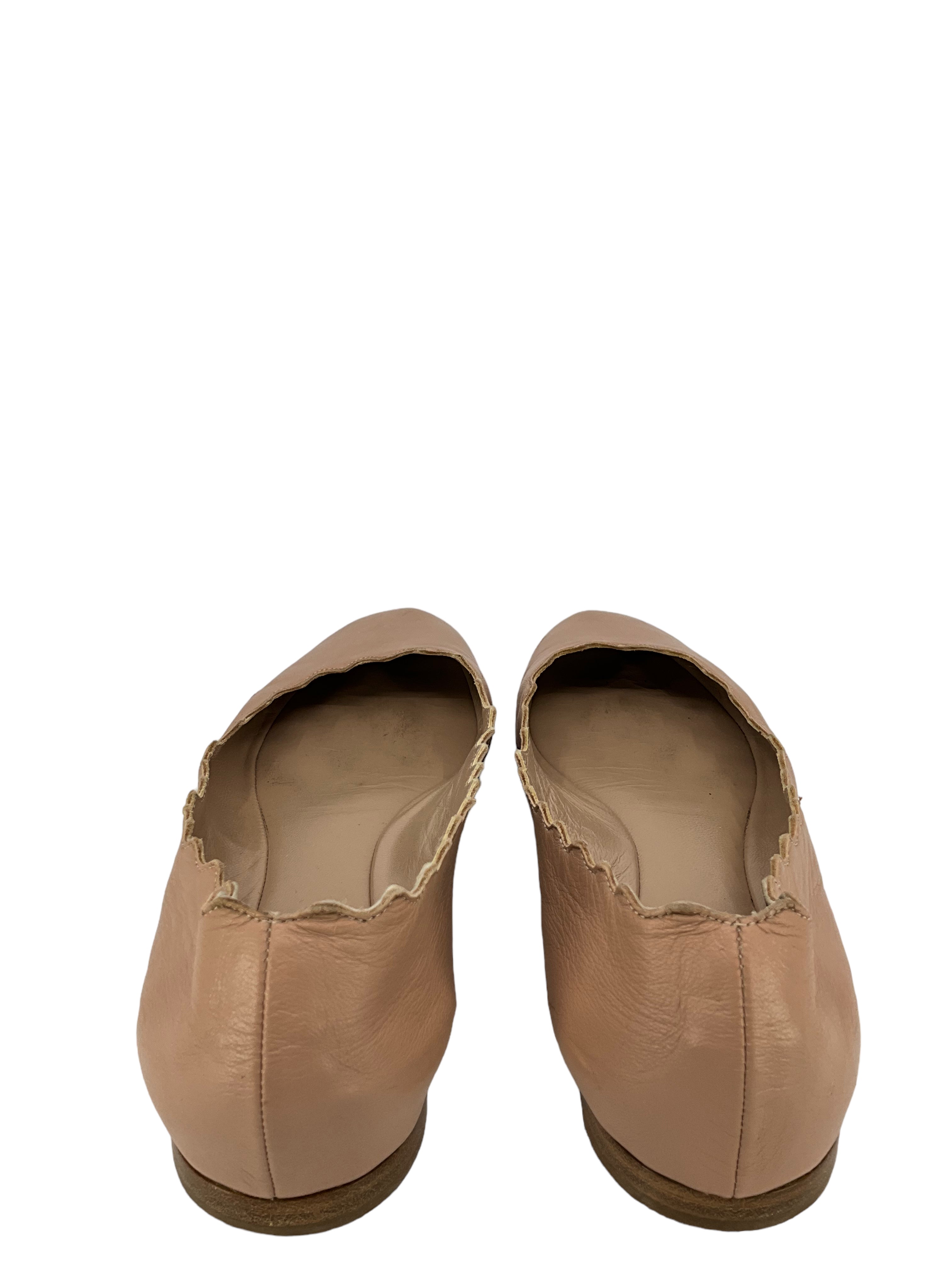 Chloe Leather Ballet Flats - Size 7.5, Scalloped Design