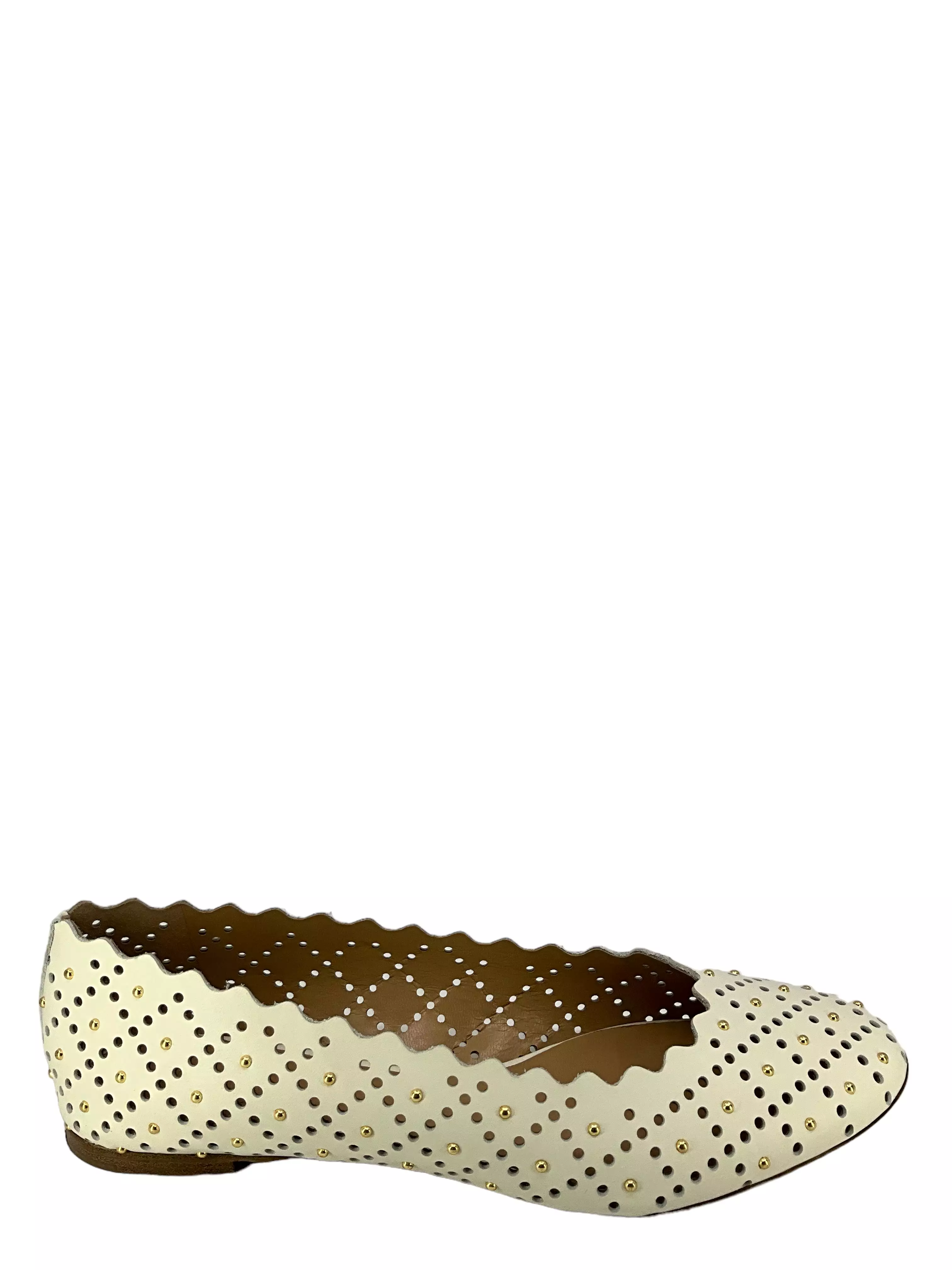 Chloe White Laser-Cut Studded Leather Flats Size 11