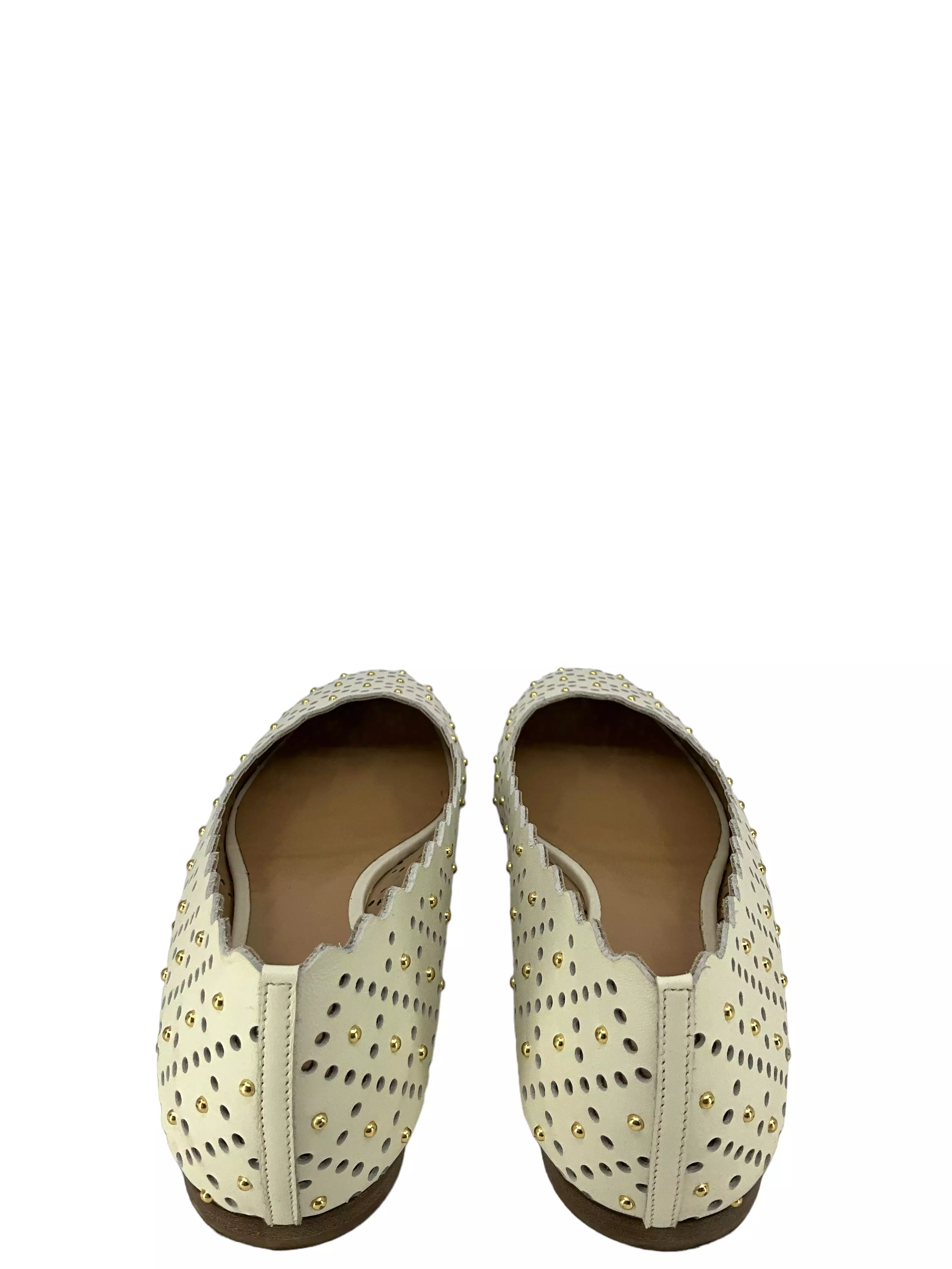 Chloe White Laser-Cut Studded Leather Flats Size 11