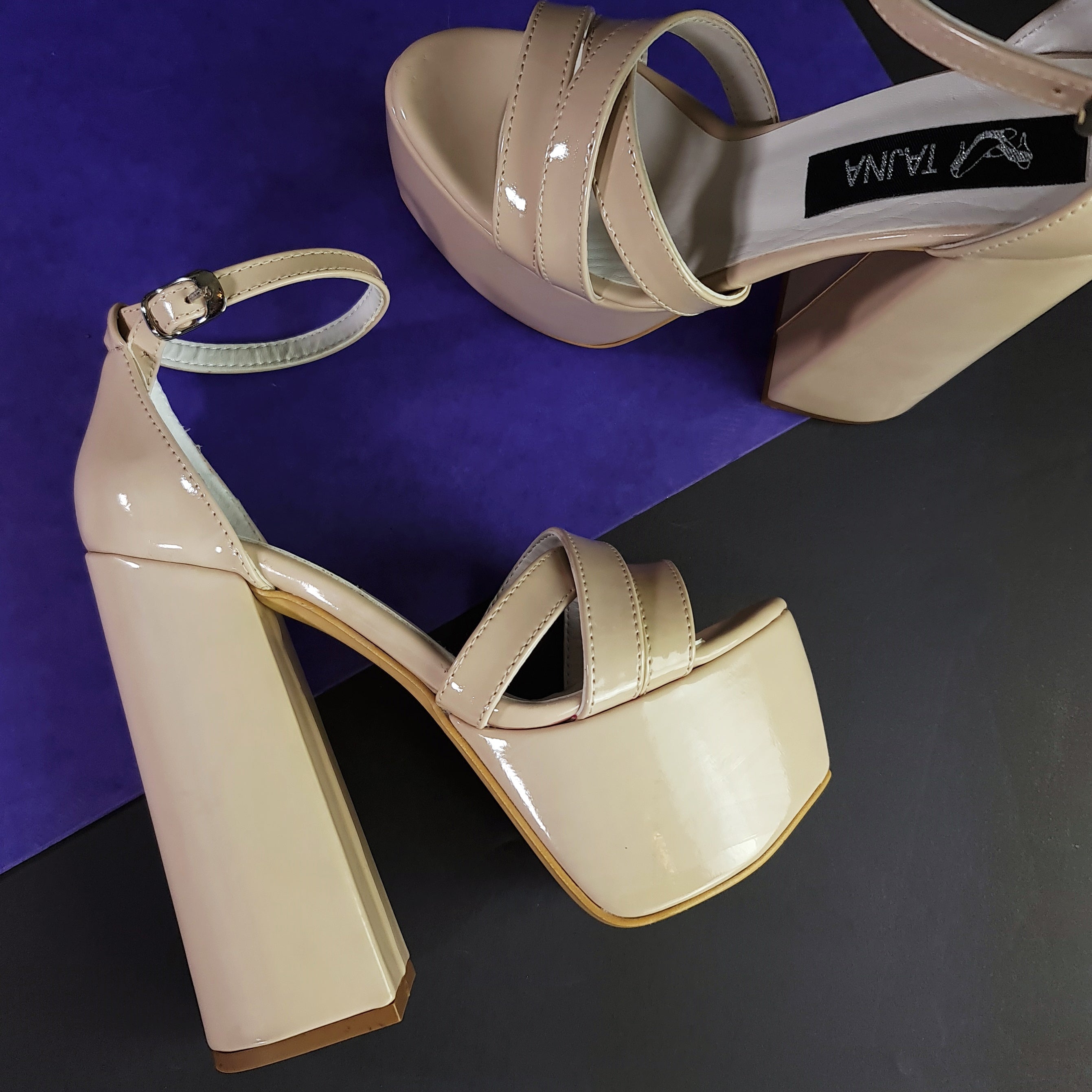 Chunky cream gloss high heel sandals