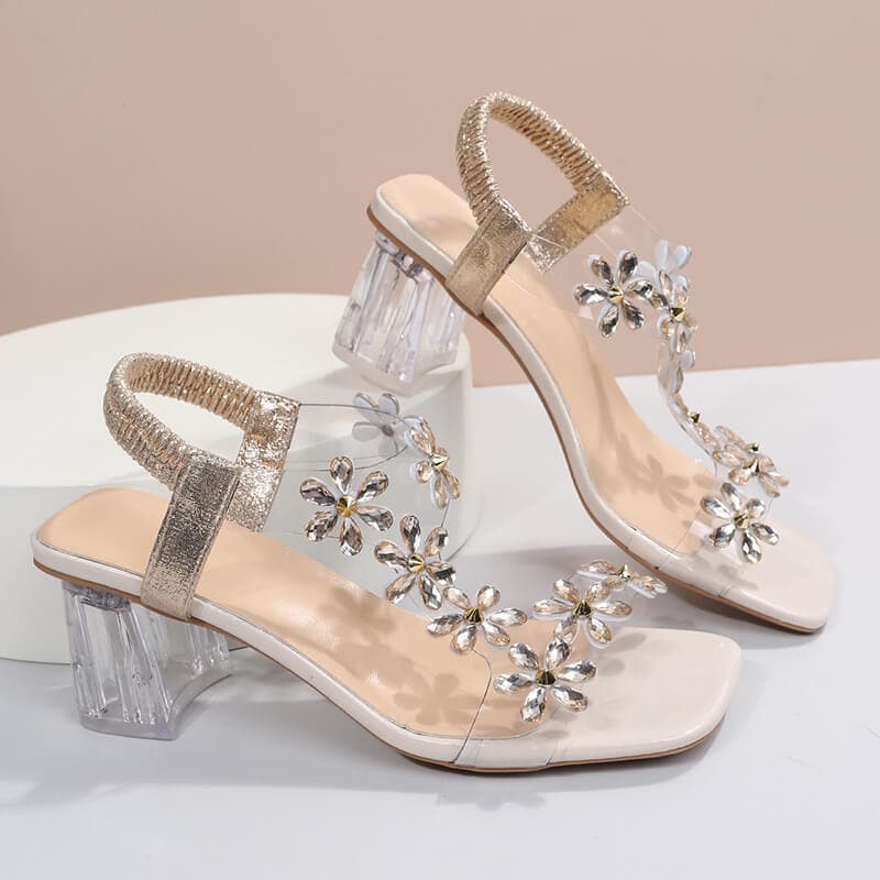 Chunky Heel Rhinestone Sandals