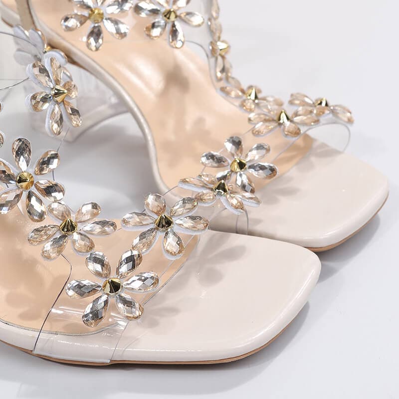 Chunky Heel Rhinestone Sandals