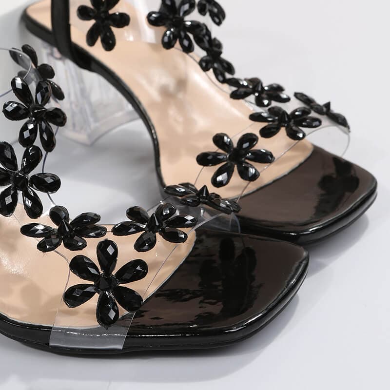 Chunky Heel Rhinestone Sandals