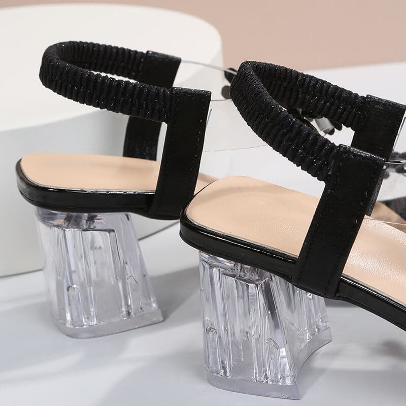 Chunky Heel Rhinestone Sandals