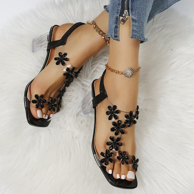 Chunky Heel Rhinestone Sandals