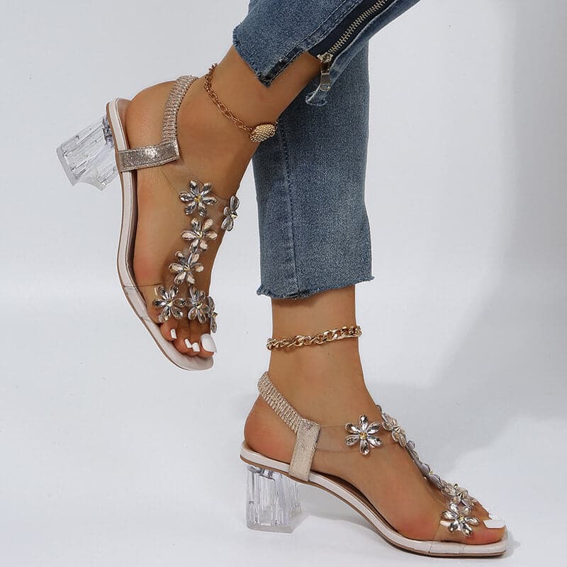 Chunky Heel Rhinestone Sandals