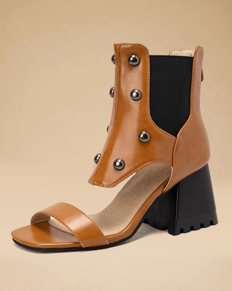 Chunky Heel Sandals - Trendy Zipper Design