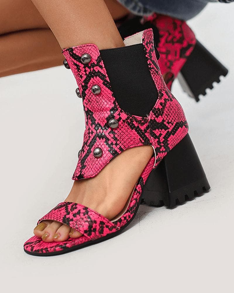 Chunky Heel Sandals - Trendy Zipper Design