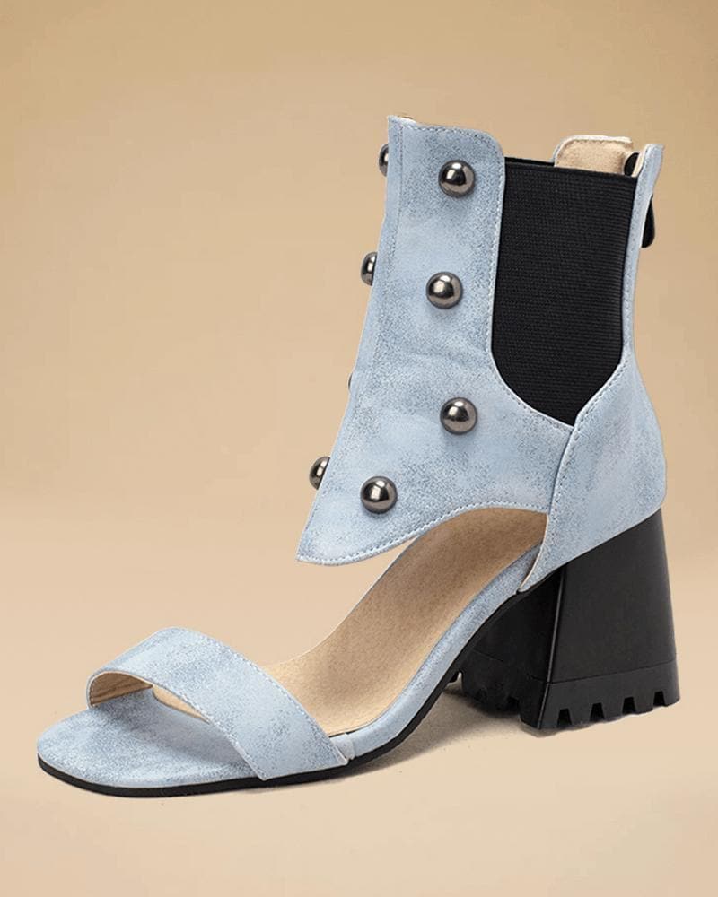 Chunky Heel Sandals with Zipper for Casual Wear