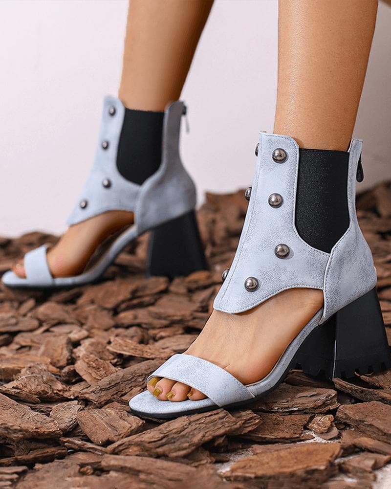 Chunky Heel Sandals with Zipper for Casual Wear