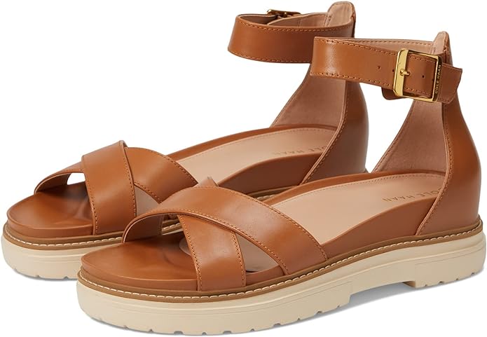 Cole Haan Fraya Pecan Leather Sandals - Open Toe Strappy Heels