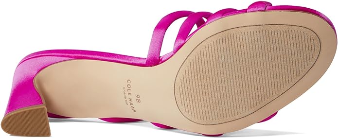 Cole Haan women's bright pink satin open toe slingback sandals with block heel.