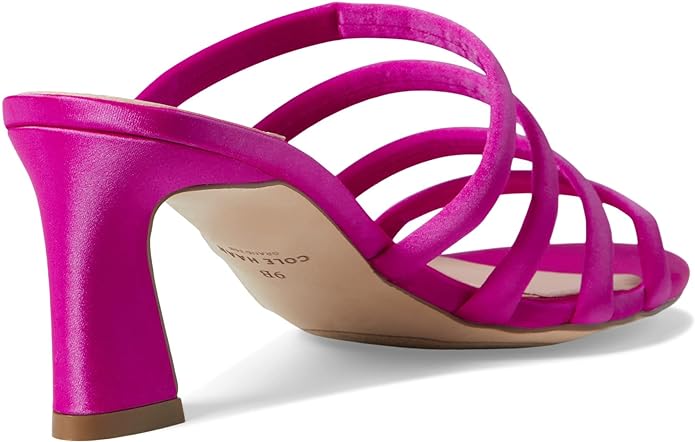 Cole Haan women's bright pink satin open toe slingback sandals with block heel.