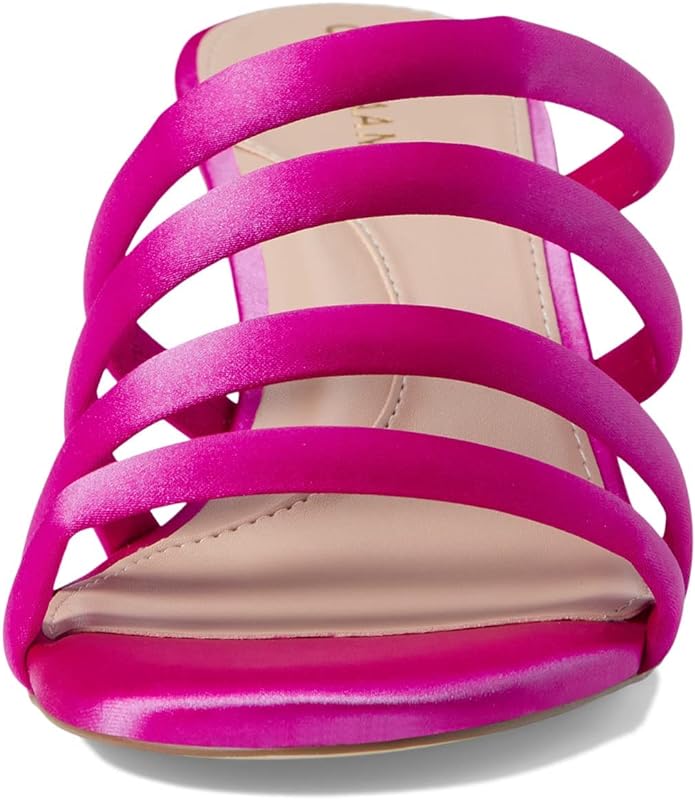 Cole Haan women's bright pink satin open toe slingback sandals with block heel.