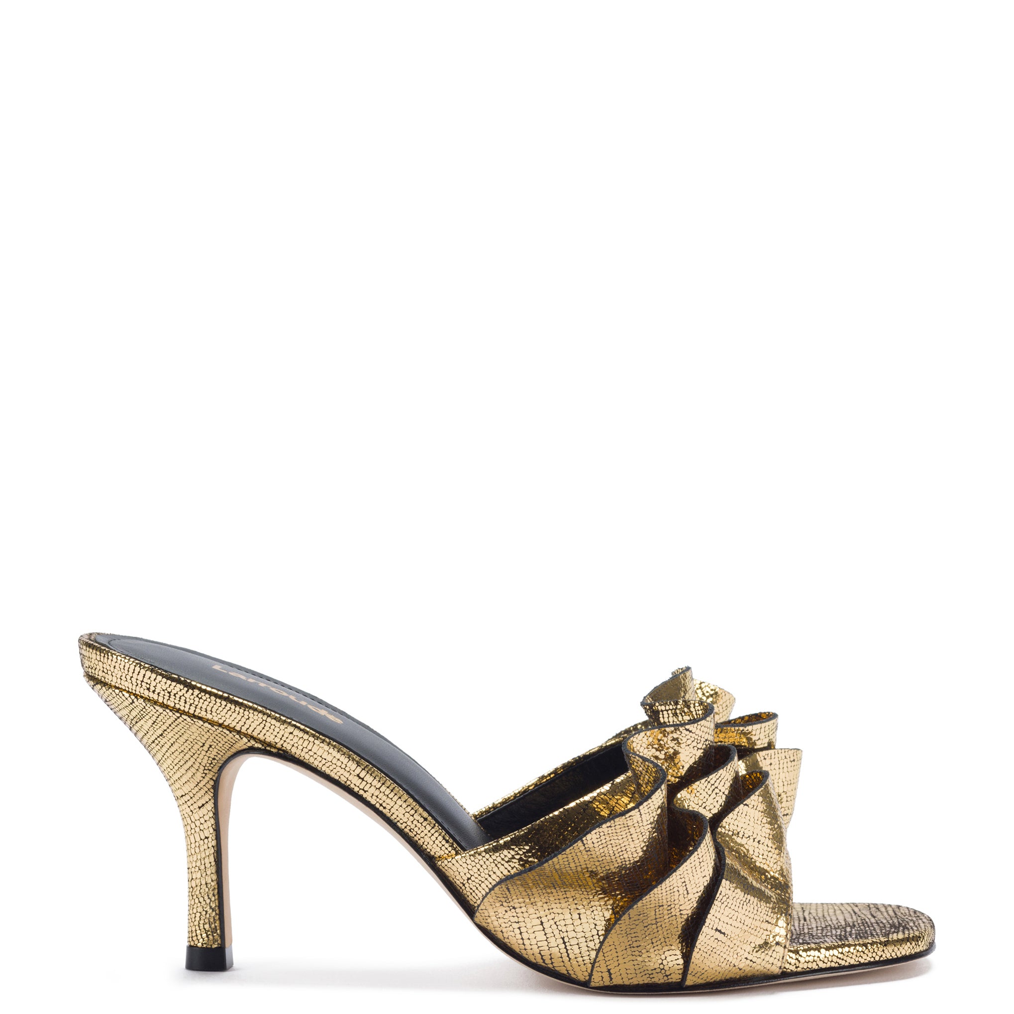 Colette Gold Cracked Metallic Leather Mule Ruffle