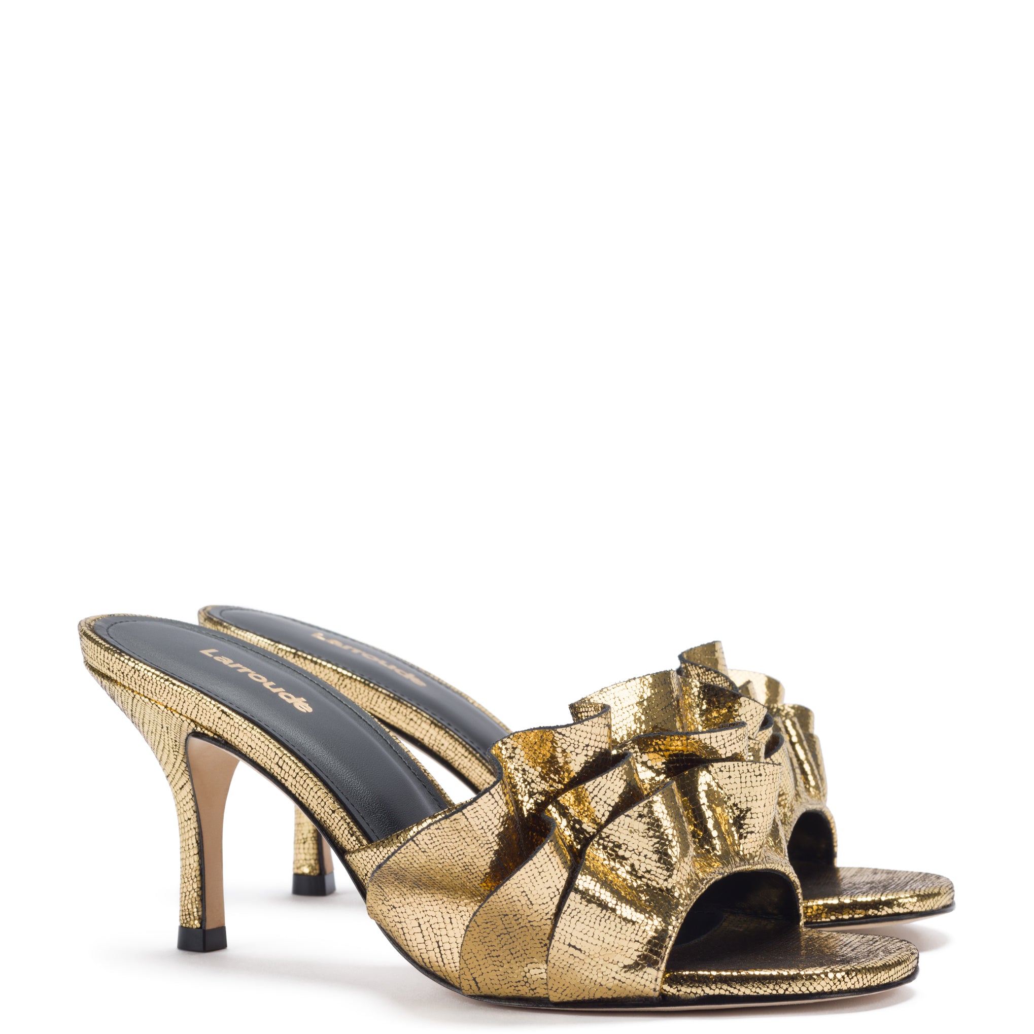 Colette Gold Cracked Metallic Leather Mule Ruffle