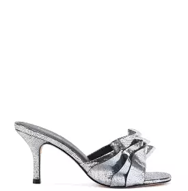 Colette Ruffle Mule Silver Cracked Metallic Leather.