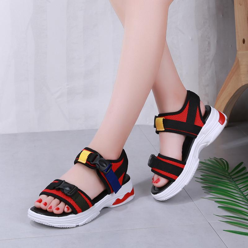 Colorful Open Toe Wedge Sandals With Buckle