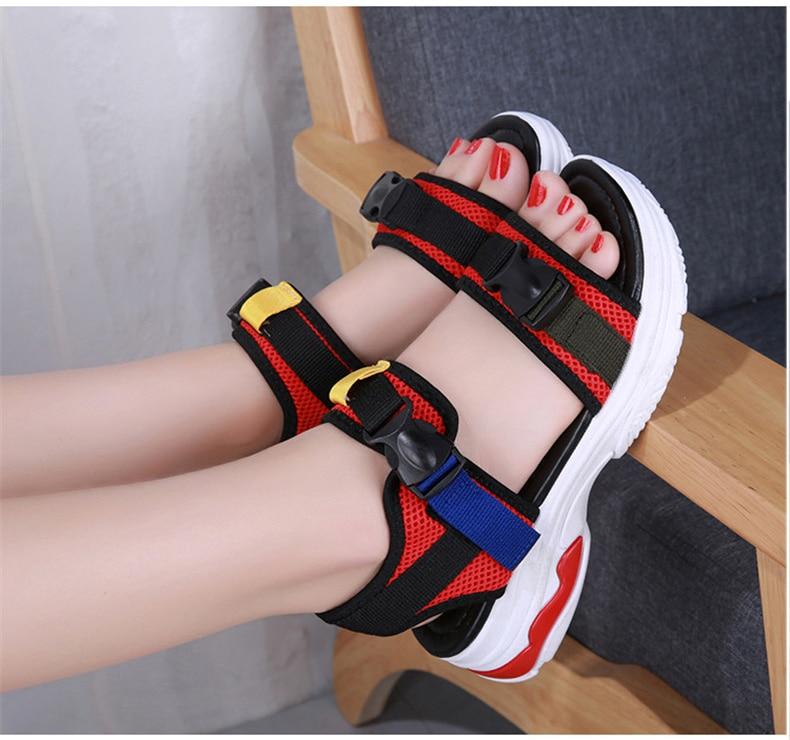 Colorful Open Toe Wedge Sandals With Buckle