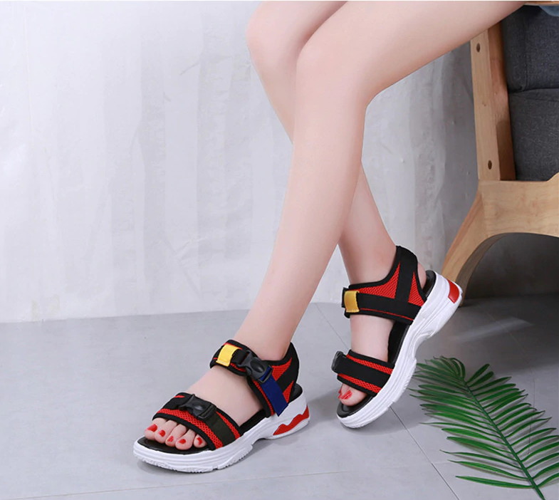 Colorful Open Toe Wedge Sandals With Buckle