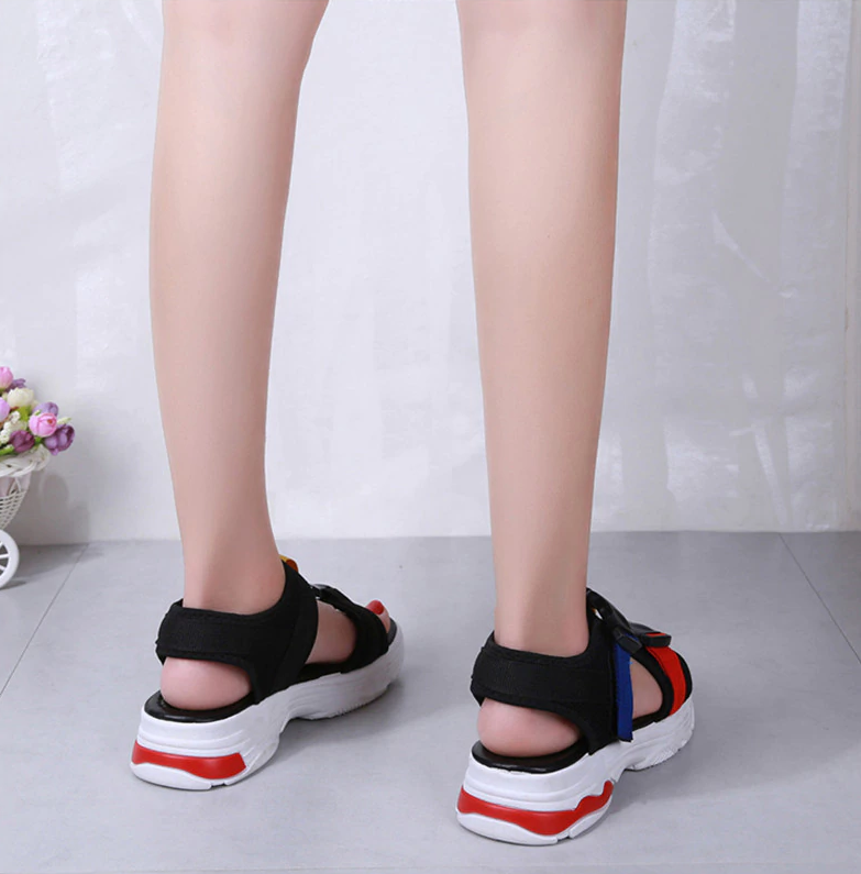 Colorful Open Toe Wedge Sandals With Buckle