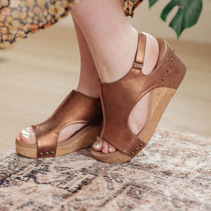 Corkey's Antique Bronze Wedge Sandals - Walk This Way