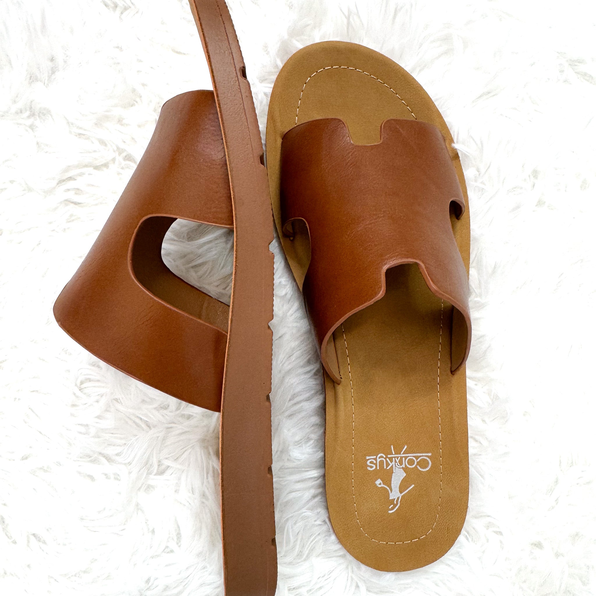 Corkys Bogalusa Cognac Faux Leather Sandals