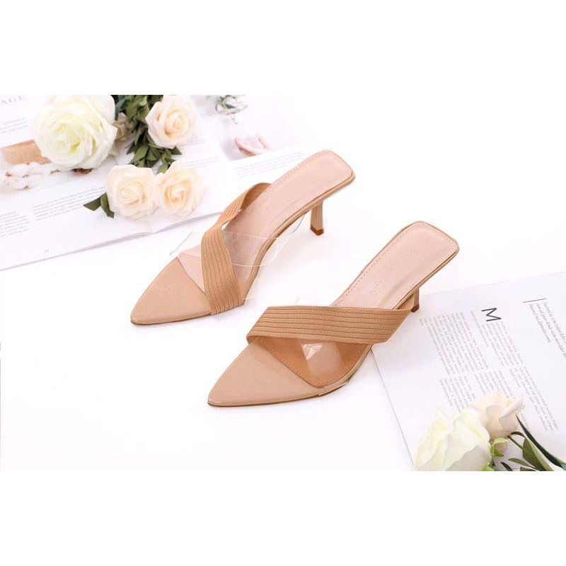 Cross Straps Low Stiletto Sandals