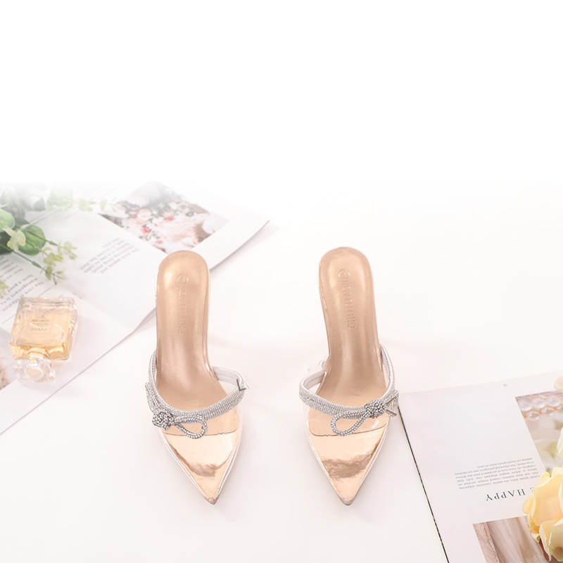 Crystal Bow Short Heel Sandals