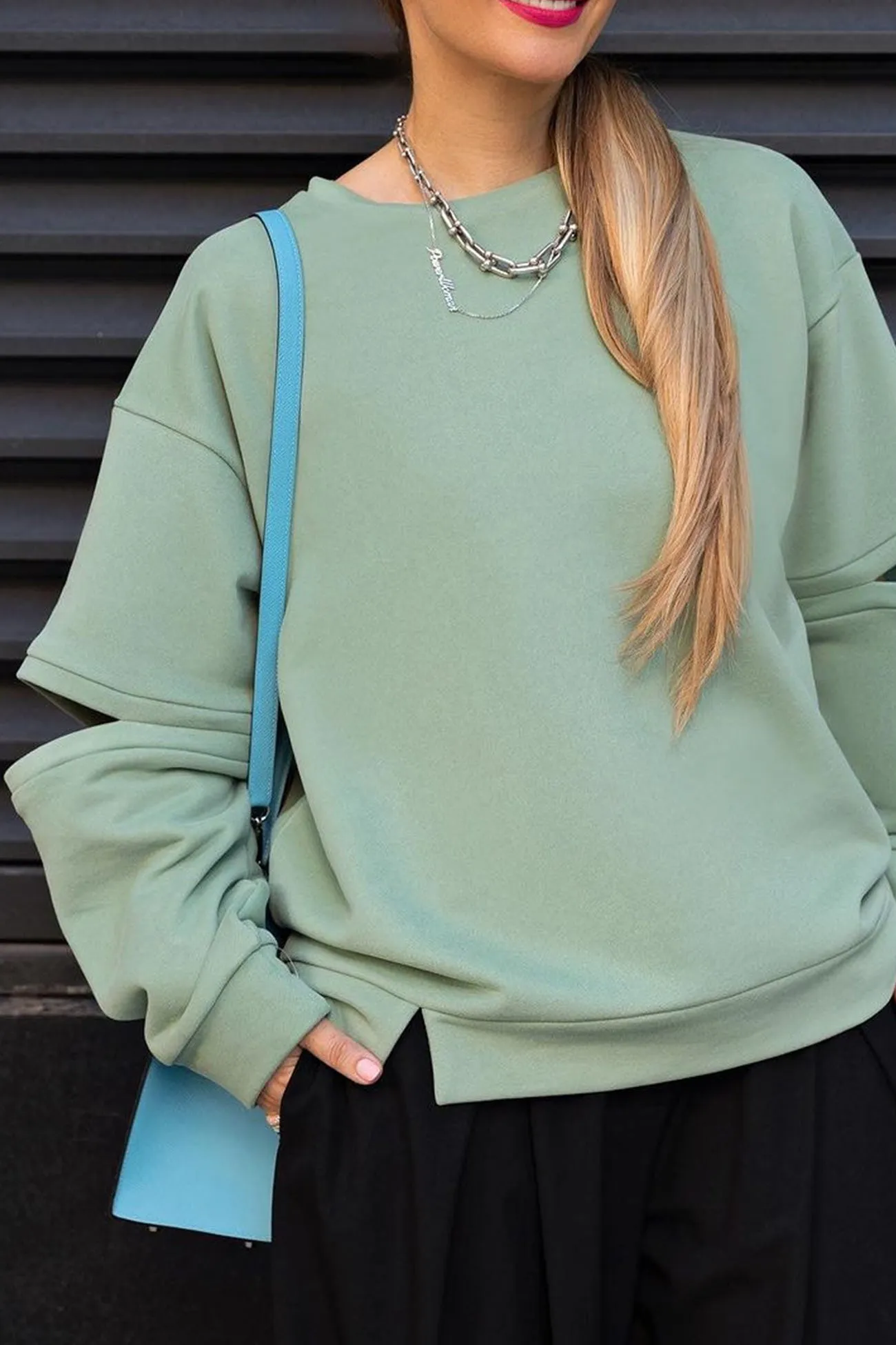 Cutout Sleeve Sweatshirt Pullover