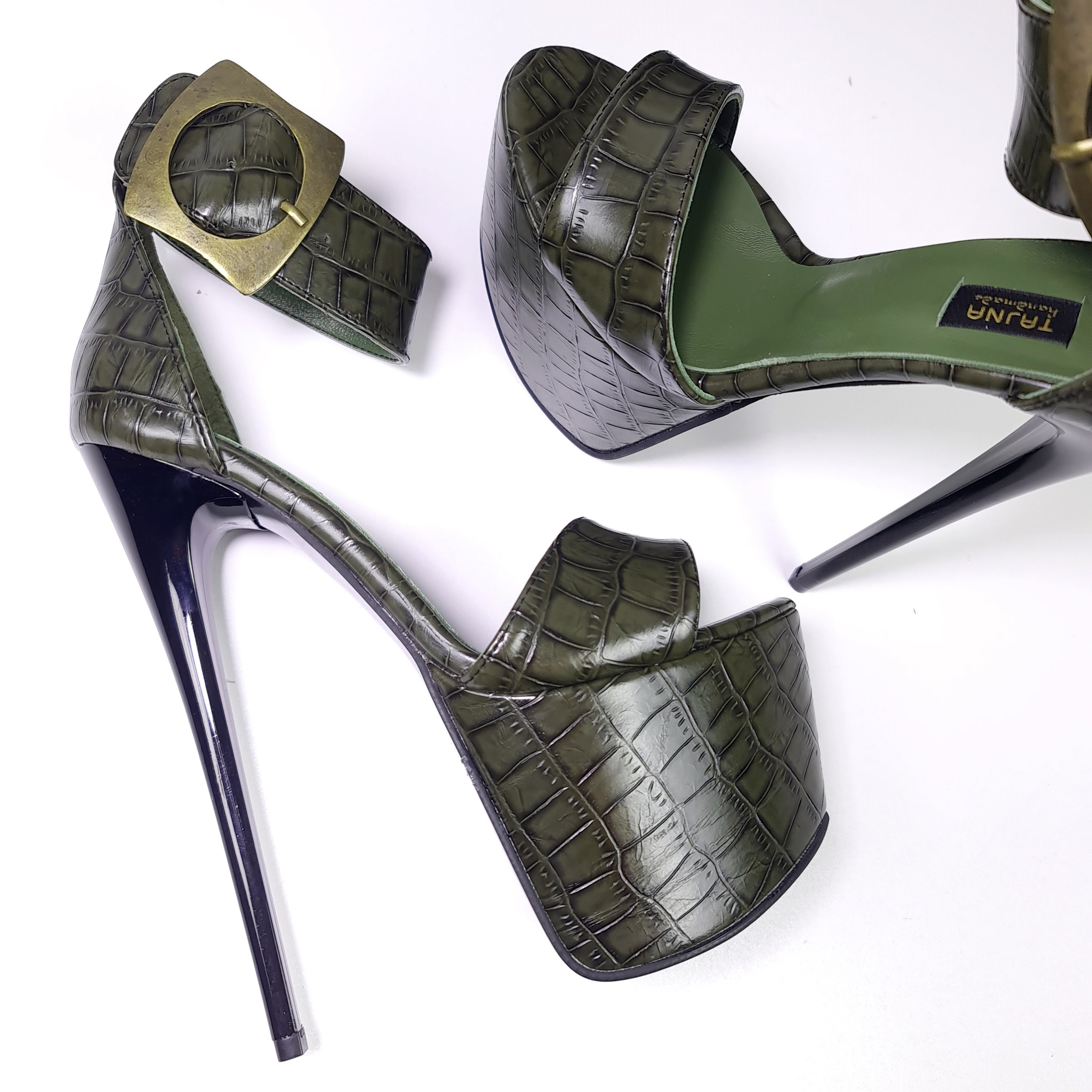 Dark Green Croco Sandals