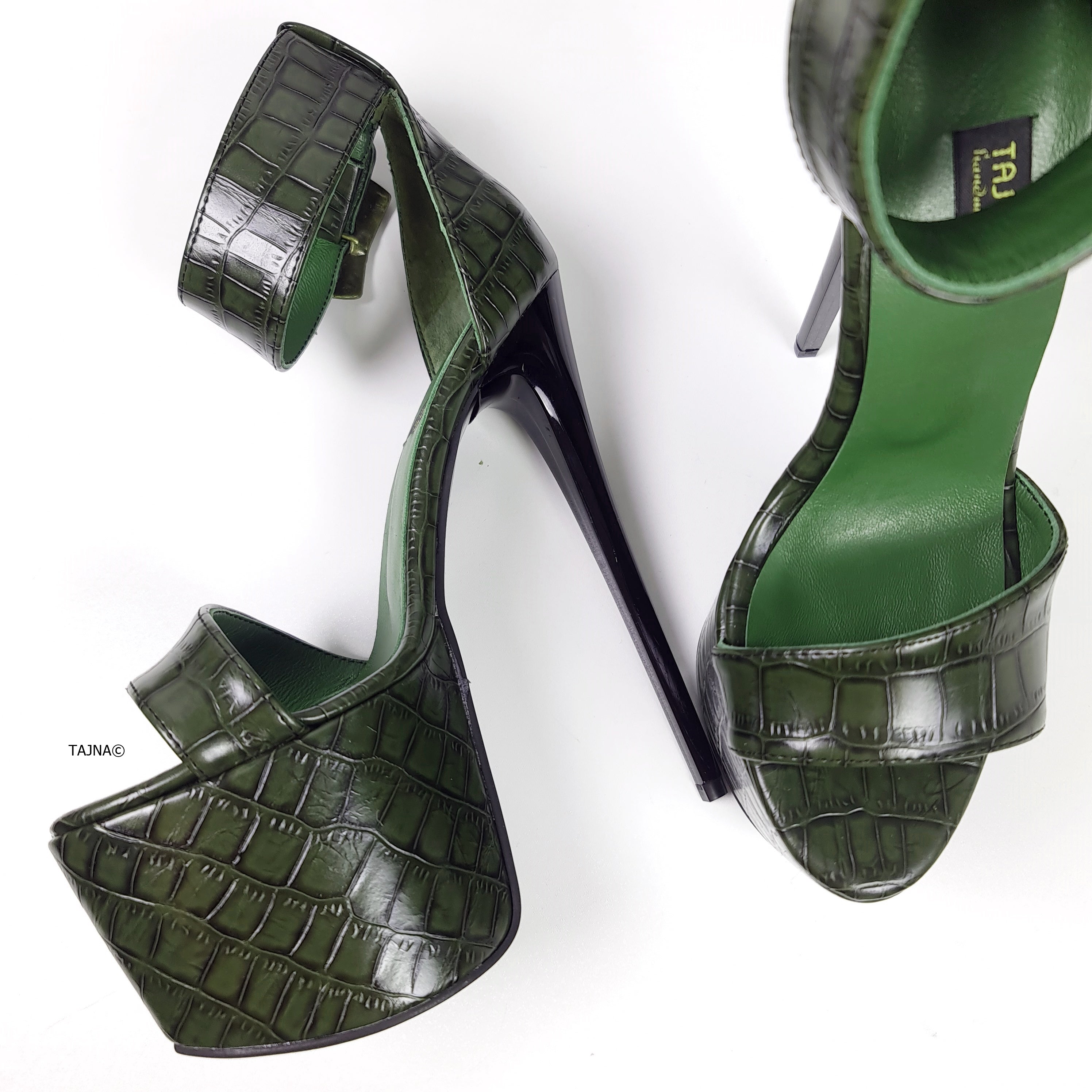 Dark Green Croco Sandals