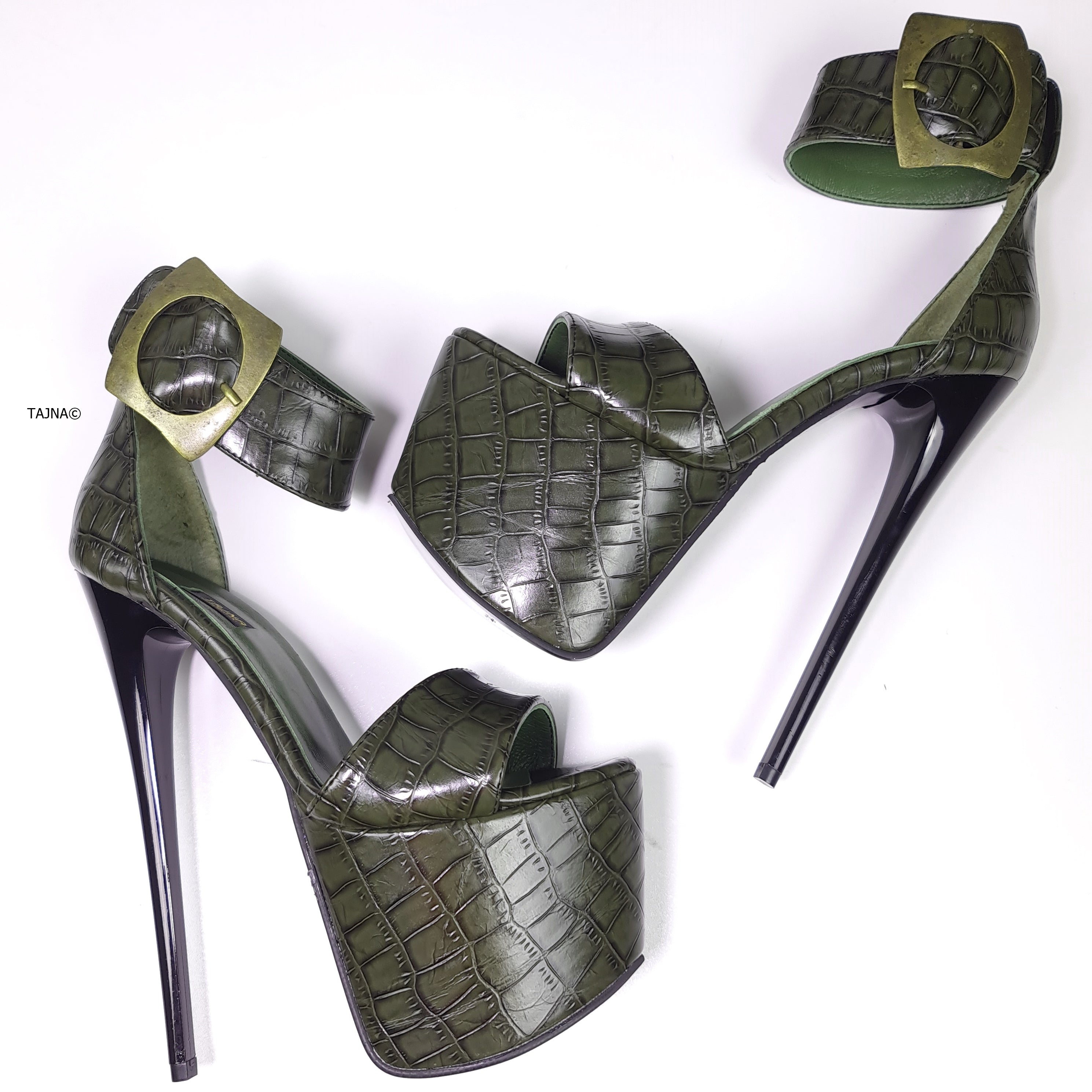 Dark Green Croco Sandals