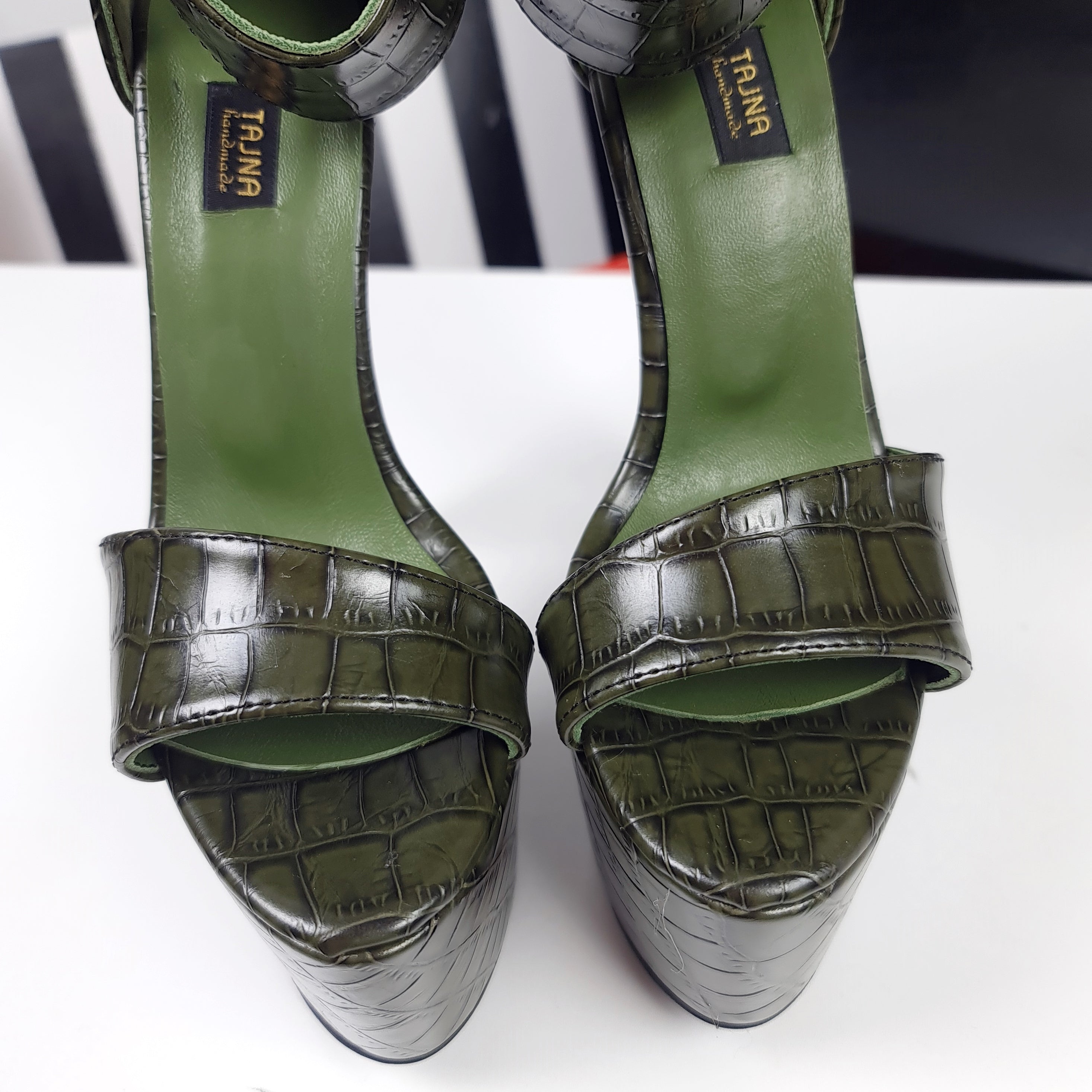 Dark Green Croco Sandals