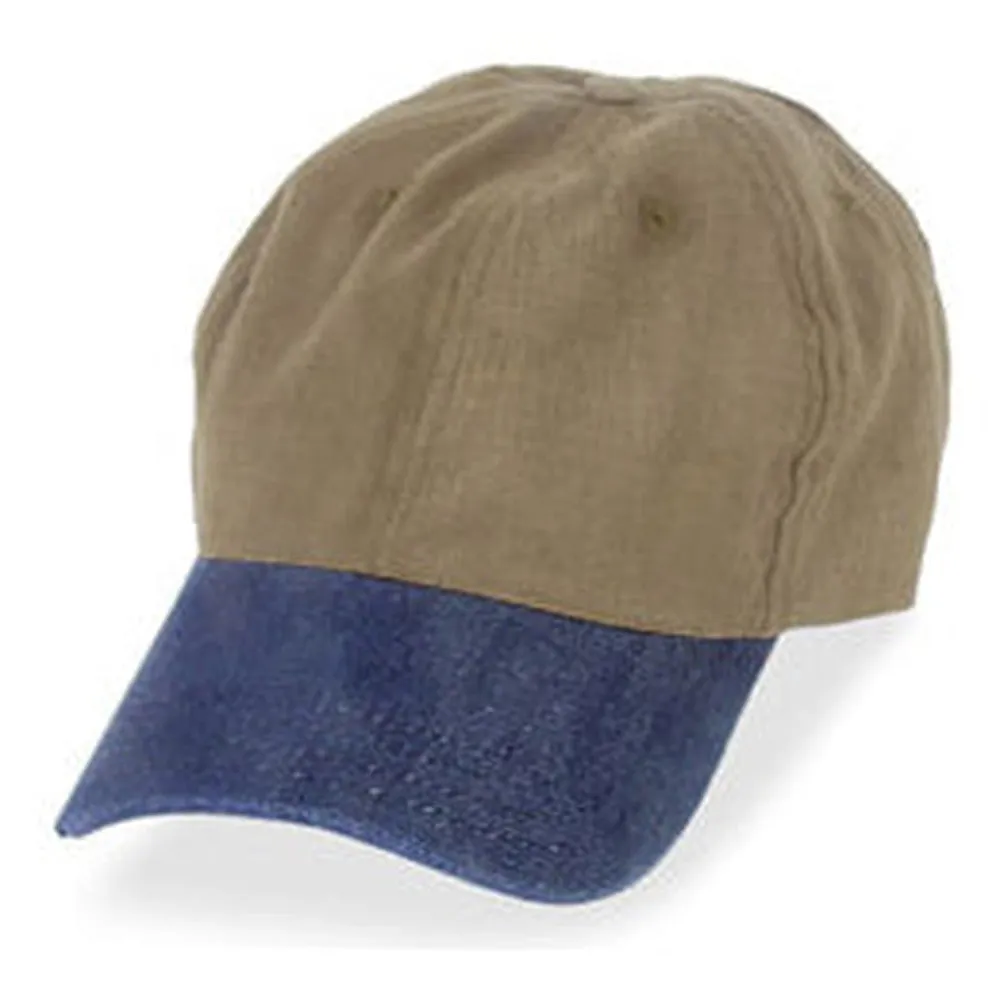 Dark Khaki Baseball Cap with Denim Visor.