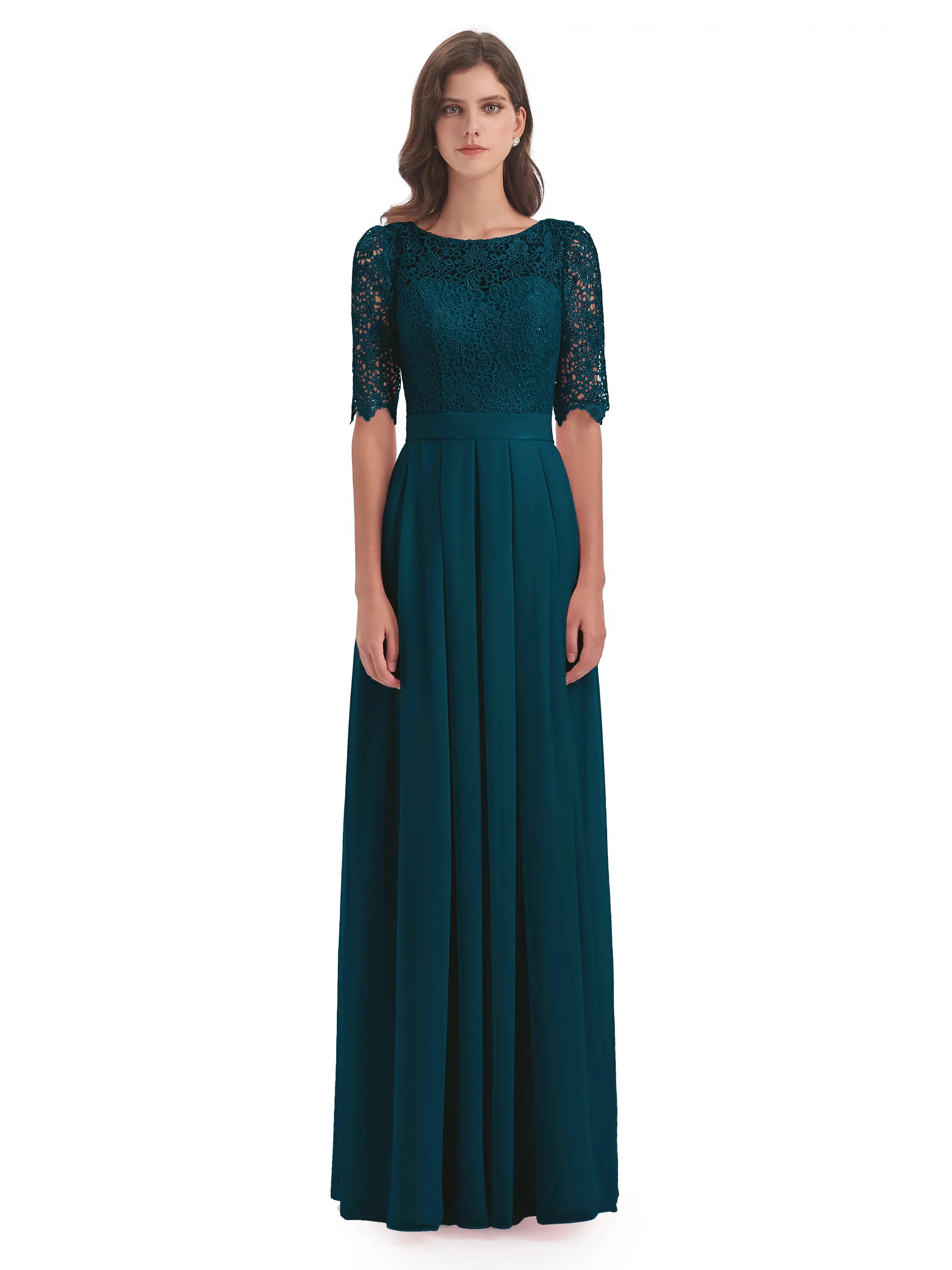 Lace Chiffon Half Sleeve Mother of the Bride Dress