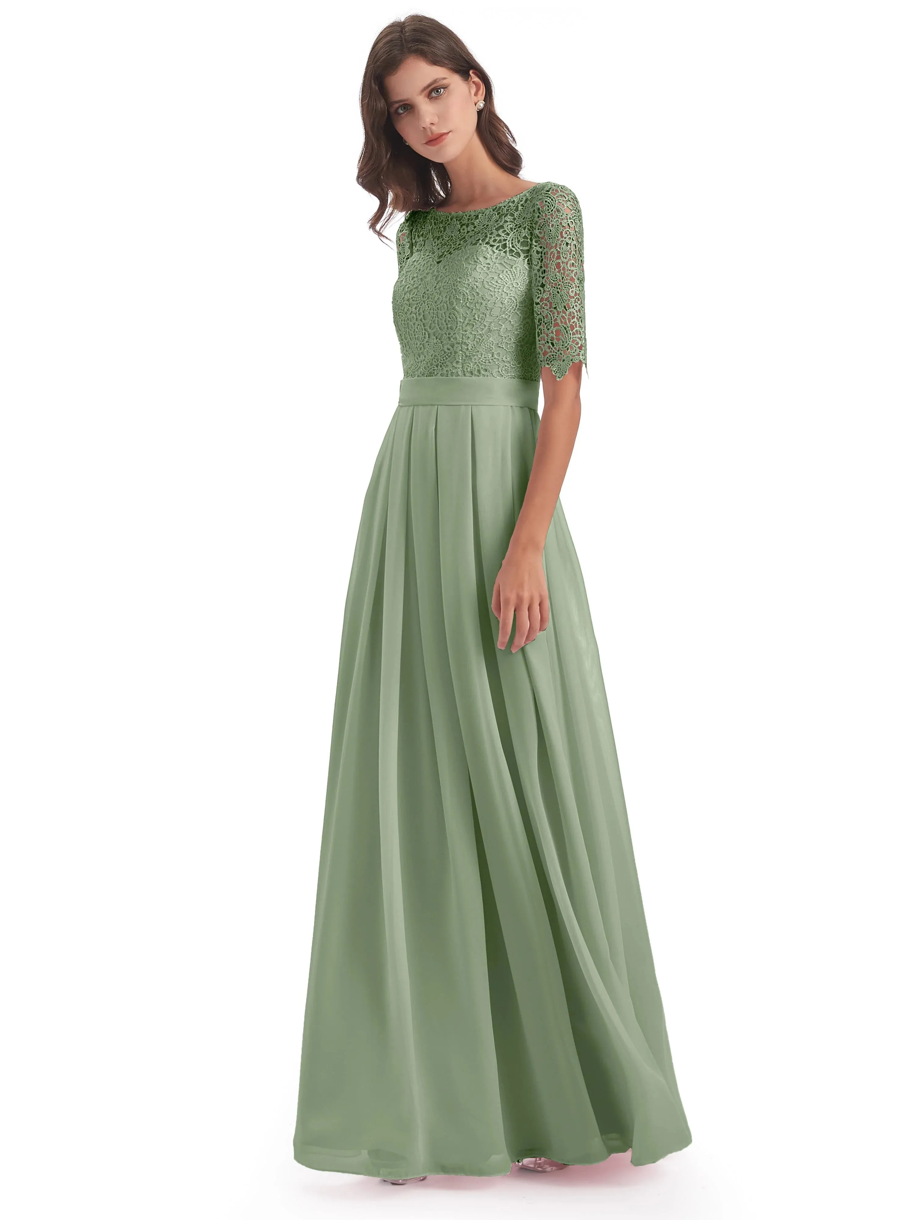 Lace Chiffon Half Sleeve Mother of the Bride Dress