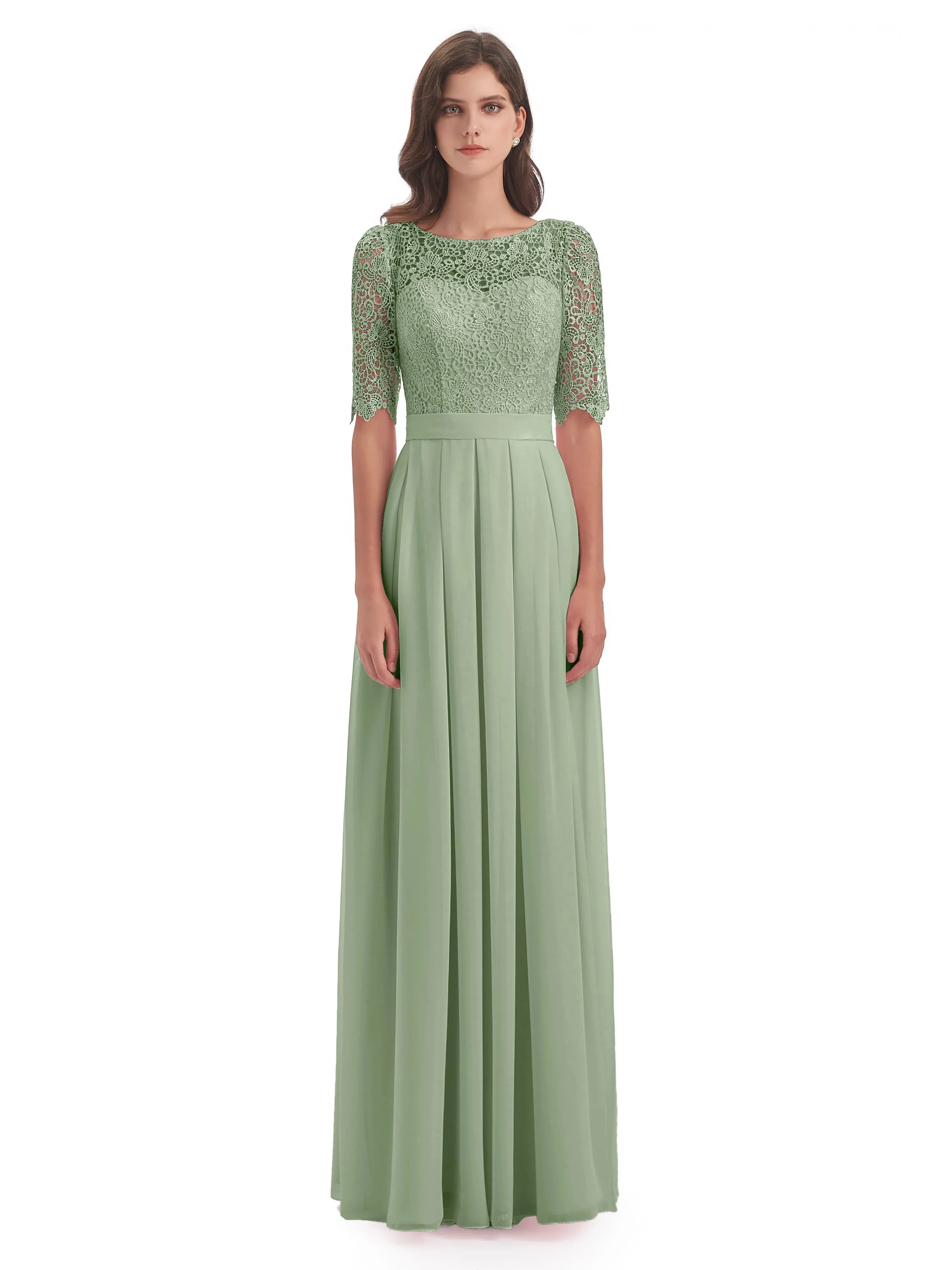 Lace Chiffon Half Sleeve Mother of the Bride Dress