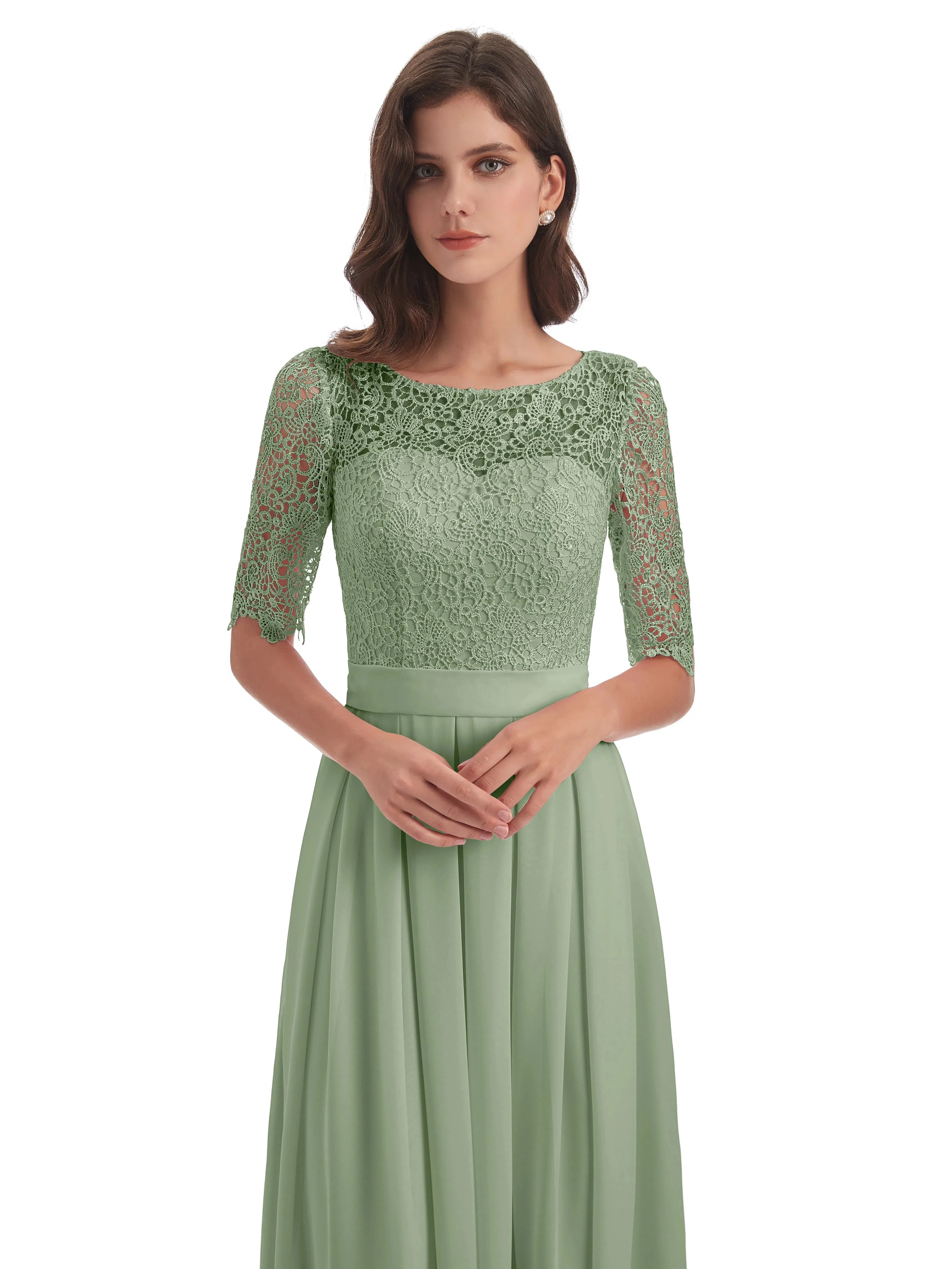 Lace Chiffon Half Sleeve Mother of the Bride Dress