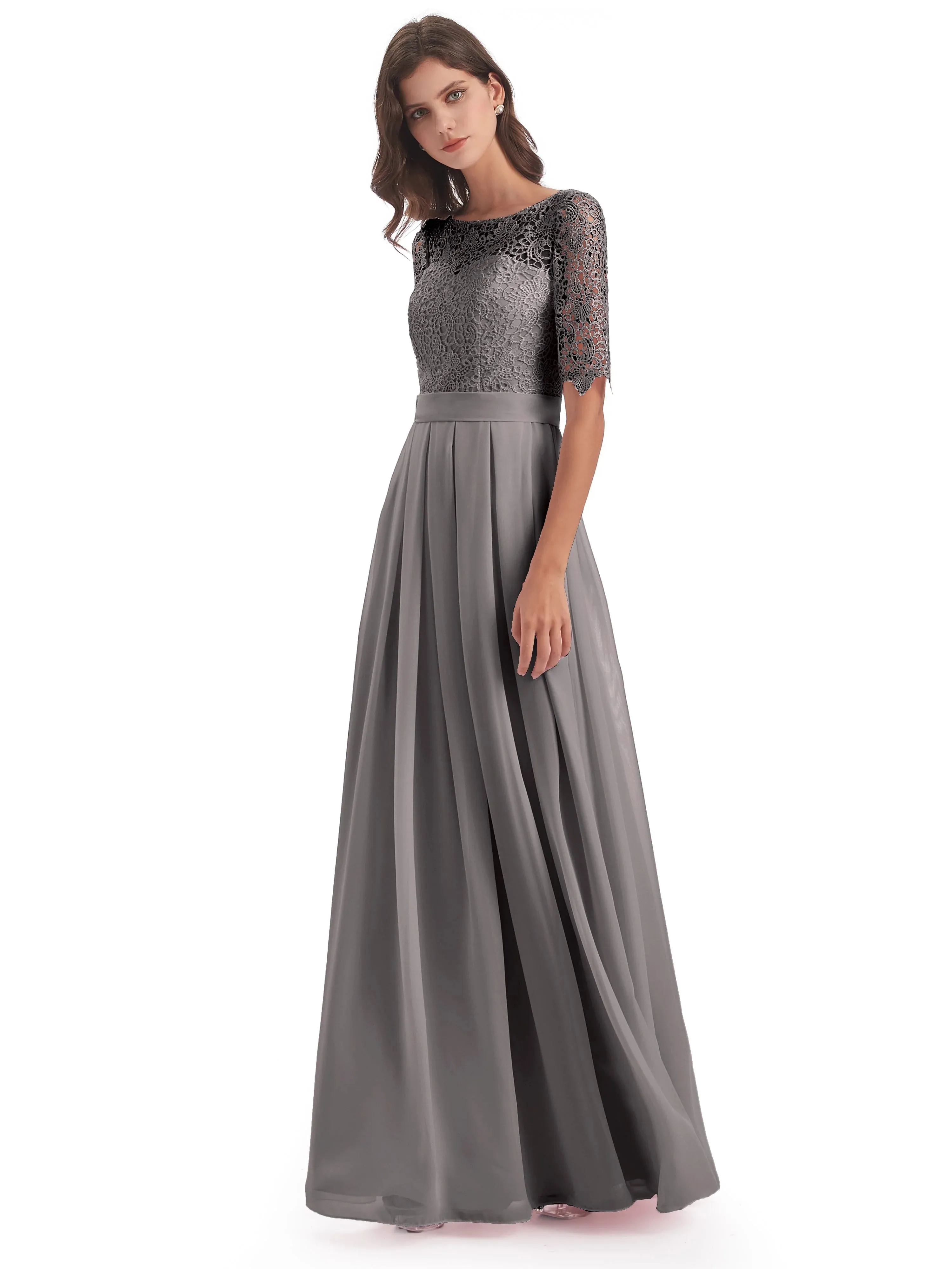 Lace Chiffon Half Sleeve Mother of the Bride Dress