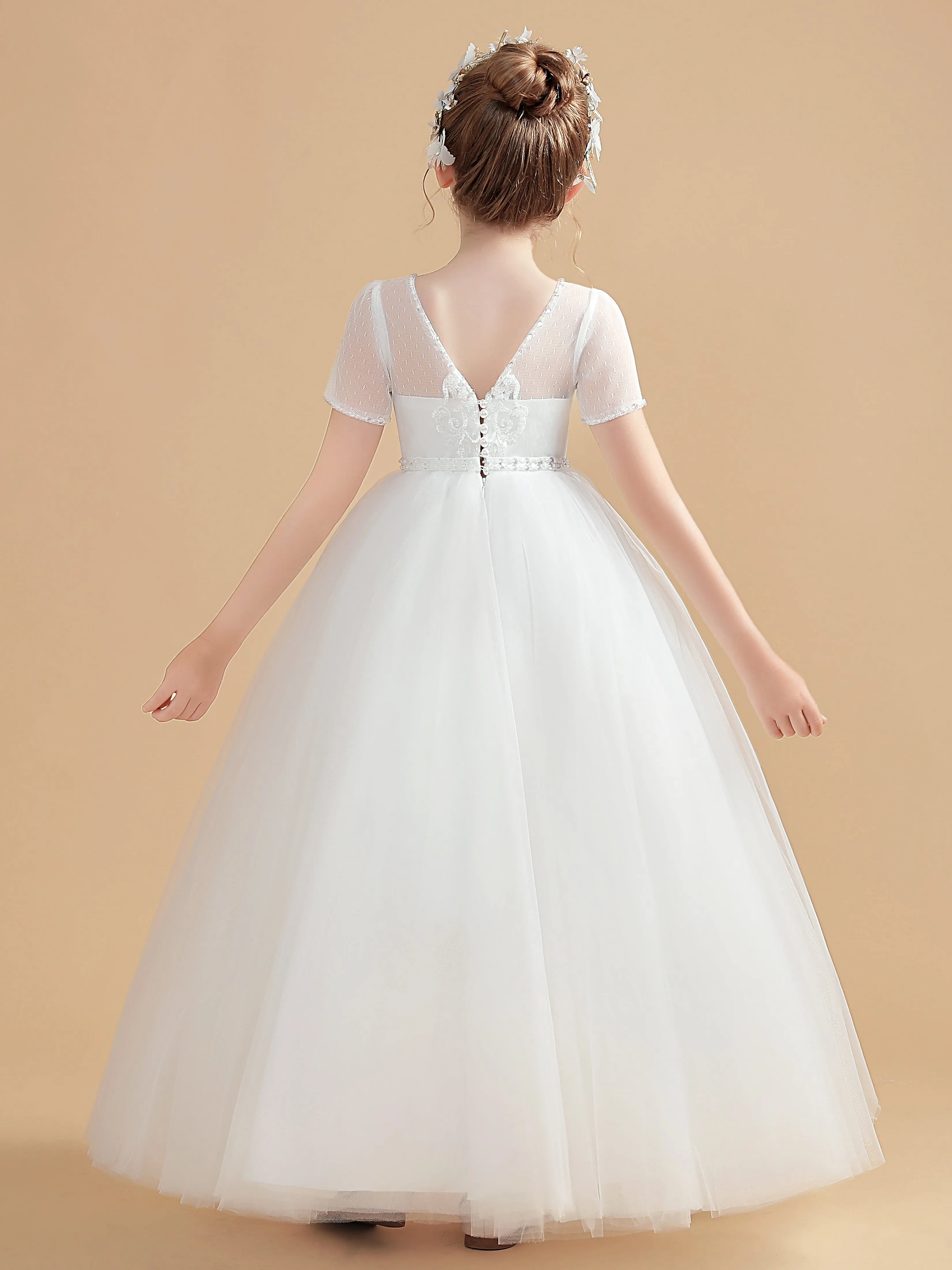 Short Sleeve Tulle Long Dress Girl