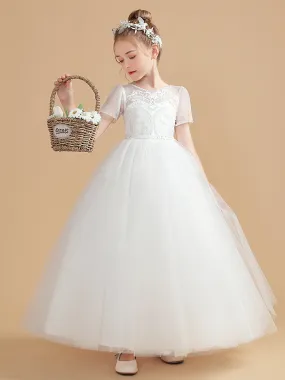 Short Sleeve Tulle Long Dress Girl