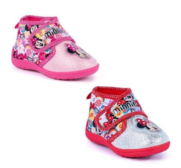 Disney bedroom slippers for kids - Minnie Mouse design, pink and red color